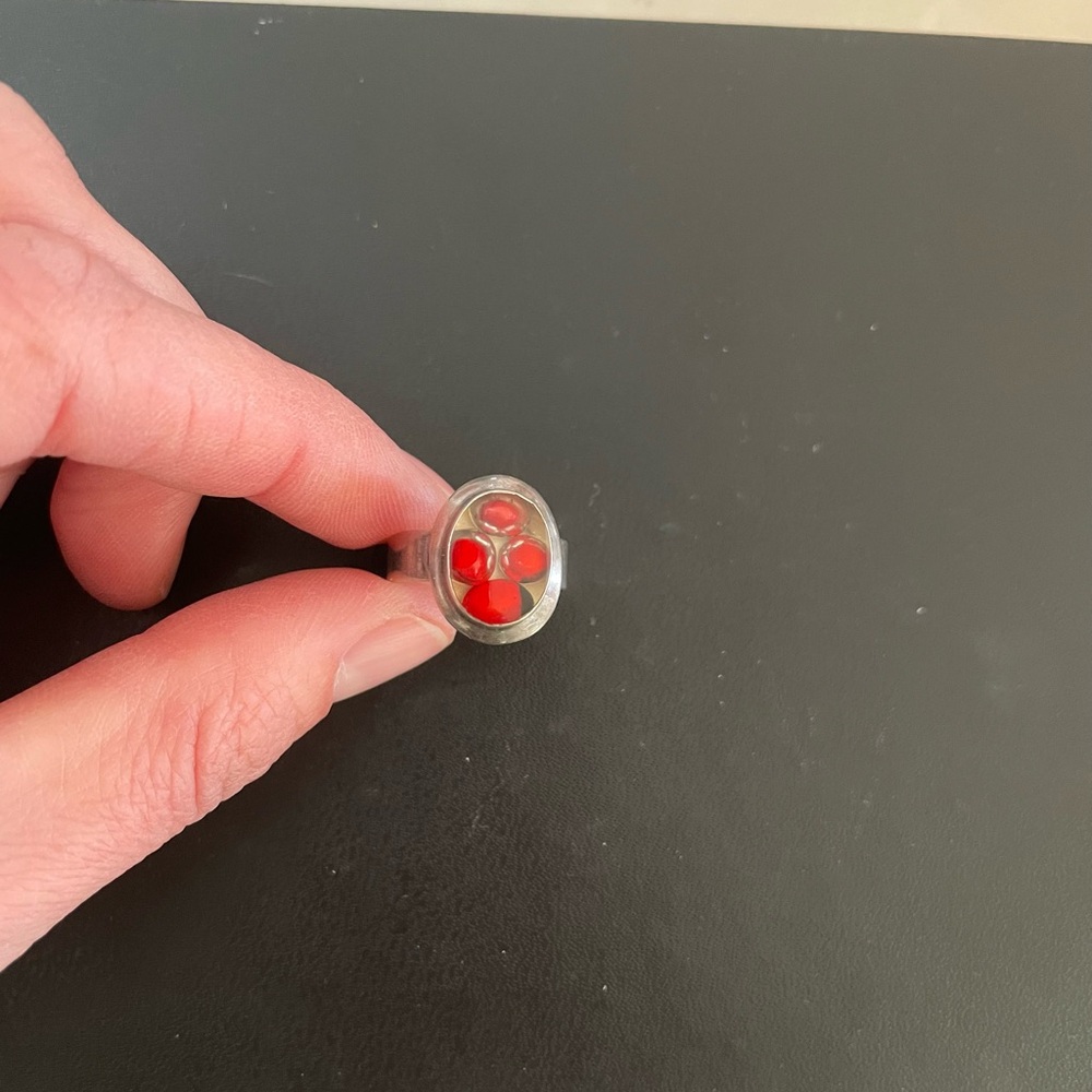 Vintage Sterling Silver Huayruro Seed Resin Ring - Picture 2 of 4